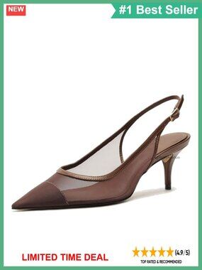 Mesh PU Slingback Kitten Heels Pointed Toe Buckle Low Heel Women's Dress Shoes